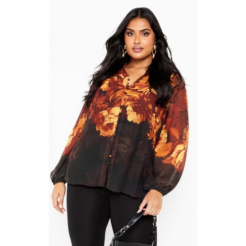 AVENUE | Women's Plus Size Top Addison Placement - black paisley - 26W/28W