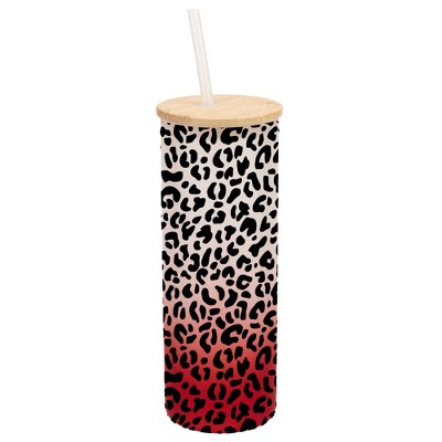 Elanze Designs Cheetah Animal Print Wrap-Around Design 25 Ounce Frosted Gradient Glass On-The-Go Coffee Travel Skinny Tumbler Mug Cup, Bamboo Lid and