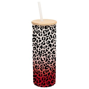 Elanze Designs Cheetah Animal Print Wrap-Around Design 25 Ounce Frosted Gradient Glass On-The-Go Coffee Travel Skinny Tumbler Mug Cup, Bamboo Lid and - 1 of 1