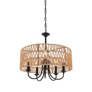 YIYIBYUS 5 -Light Bohemian Rope Brown Cylinder Hanging Pendant light - 1 of 4