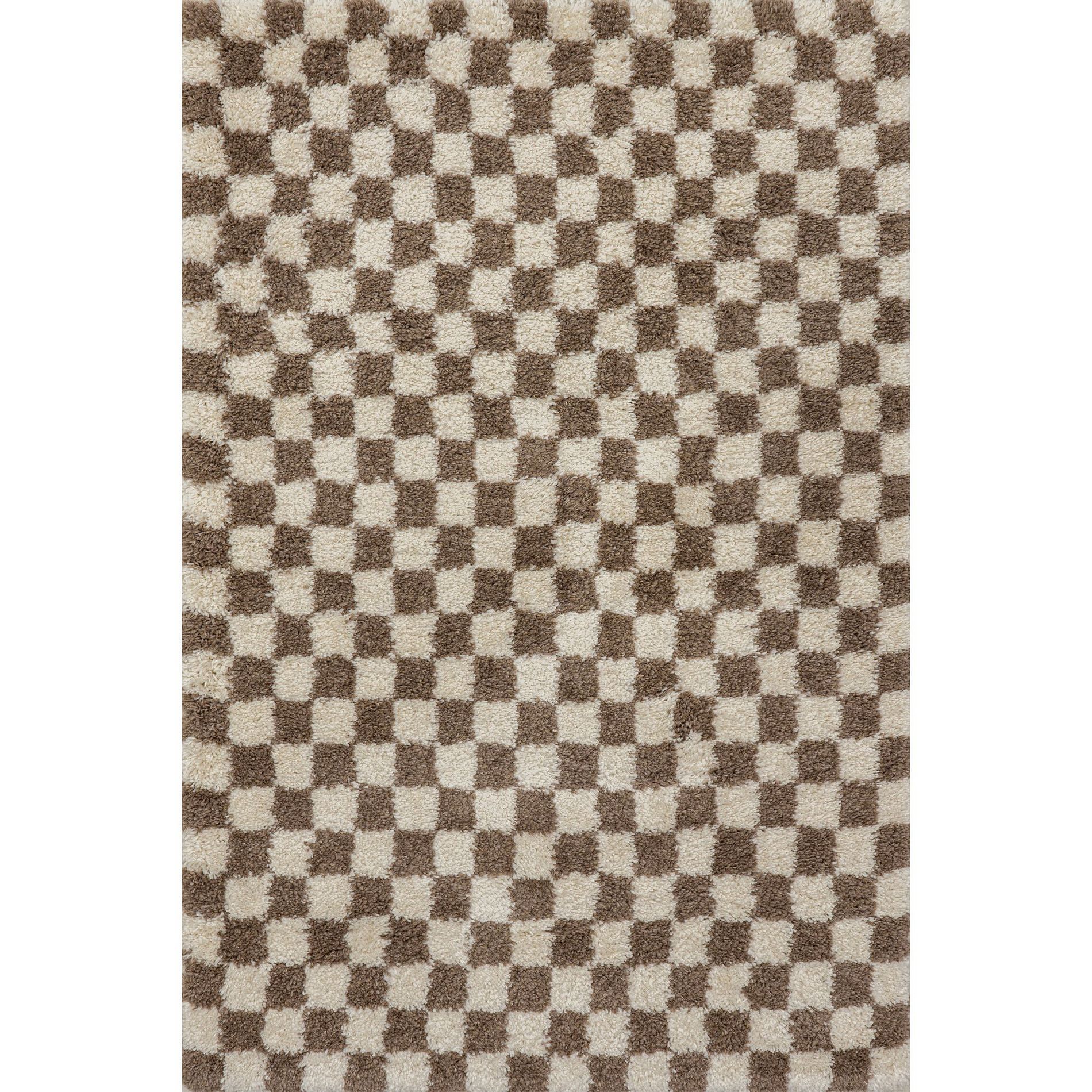 Nuloom Adelaide Checkered 5x8 Shag Indoor Area Rug for Living Room Bedroom Dining Room Nursery, Beige/Brown