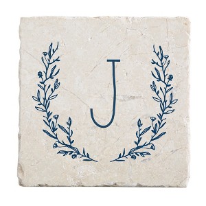 Personalization Mall Farmhouse Floral Personalized Letter Tumbled Stone Coaster Set - 1 of 1