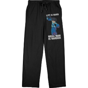Megaman Life Is Hard Megaman Is Harder Men's Black Sleep Pajama Pants - 1 of 3