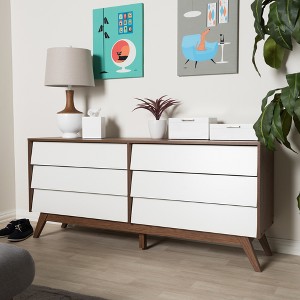 Hildon Mid-Century Modern Wood 6 Drawer Storage Dresser Brown - Baxton Studio - 1 of 4