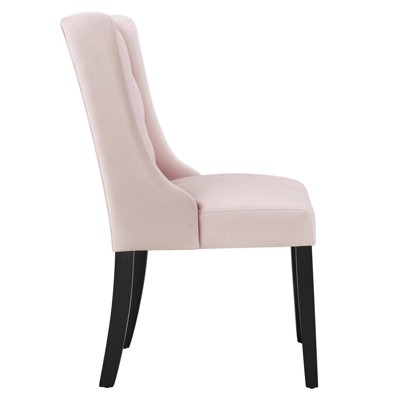 Baronet Pink Velvet Upholstered High Back Side Chairs with Wood Legs