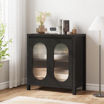 thumbnail image 2 of Modern Buffet Cabinet With Fluted Glass Doors - 36" Storage Sideboard, Adjustable Shelf, Wooden Coffee Bar For Kitchen 2 of 14