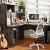 Aheaplus L Shaped Corner Desk with Hutch, Computer Desk Workstation with Charge Station and File Cabinet - Gray Oak - 4 of 4