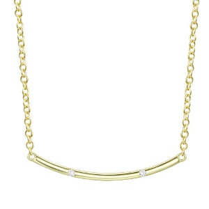 14K Gold Plated Necklace with Curved Bar and Cubic Zirconia A Stylish and Elegant Piece Featuring Smooth Curved Bar Embellished with Sparkling Stones - 1 of 3