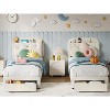 Set of 2 Twin Bed Frame with Drawer, Velvet Upholstered Platform Bed Frame with Storage Headboard, No Box Spring Needed, Noise-Free, Beige - 3 of 4