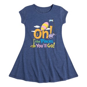 Girls' - Dr. Seuss - Oh! The Places You'll Go Fit & Flair Cap Sleeve Graphic Dress - 1 of 4