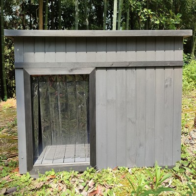 XL Gray Insulated Wood Dog House with Hinged Roof