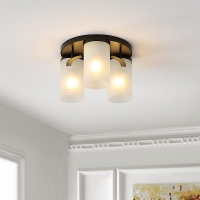 Jeffra Black and Acid Glass 3-Light Flush Mount