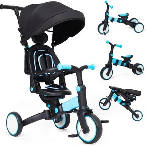 7-in-1 Foldable Baby Tricycle - Adjustable Parent Handle & Canopy - Safety Harness & Guardrail - Trike/Balance Bike for 1-6 Year Olds - 1 of 4