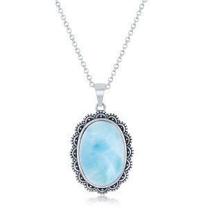 Caribbean Treasures Sterling Silver Oval Larimar Filigree Design Oxidized 18" Pendant Necklace - Blue - 1 of 2