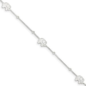 Black Bow Jewelry Sterling Silver 1mm Box Chain And Elephant Charm Anklet, 9-11 Inches - 1 of 4