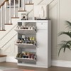 Okak Modern Shoe Cabinet with 3 Flip Drawers & Adjustable Storage Shelves, Freestanding Wooden Shoe Organizer with Top Drawer for Entryway, White - 4 of 4