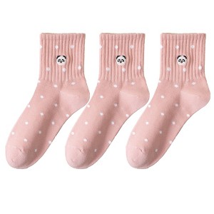 Anna-Kaci 3 Pairs Women's Crew Socks with Polka Dot Pattern and Panda Embroidery - 1 of 4