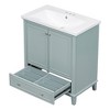 30" Single Sink Bathroom Vanity, Freestanding Bathroom Vanity with 1 Drawer & 2 Doors, Wood Bathroom Cabinet with Ceramic Basin Sink Top Green - 3 of 4