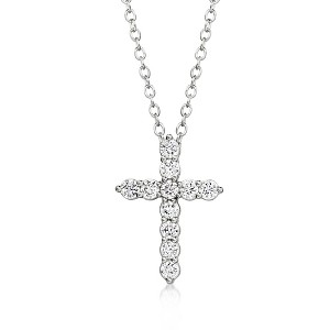 Ross-Simons 0.25 ct. t.w. Lab-Grown Diamond Cross Pendant Necklace in Sterling Silver - 1 of 3