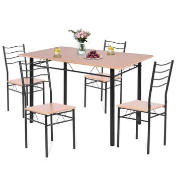 Tangkula 5 PCS Dining Table Set 4 Chairs MDF Metal Frame Kitchen Furniture Brown