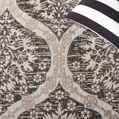 Large Black and Grey Synthetic Rectangular Area Rug