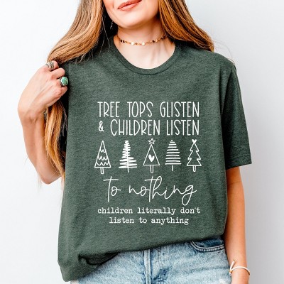 Simply Sage Market Tree Tops Glisten and Children Listen to Nothing Short Sleeve Tee - XL - Forest