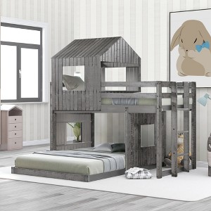 Twin Over Full Bunk Bed with Playhouse, Ladder and Guardrails - 1 of 4