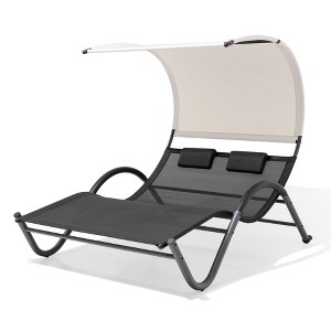 Pellebant Outdoor Double Chaise Lounge Chair with Canopy Shade & Wheels, Double Sun Bed Lounger - 1 of 4