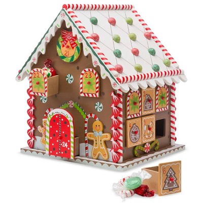 HearthSong Wooden Gingerbread Advent House with 24 Removable Drawers