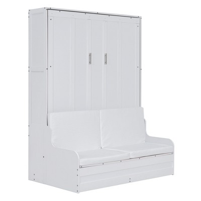 TiramisuBest Queen Size Murphy Bed Wall Bed with Cushion - White MDF+LVL Design
