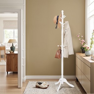 Solid Wood Coat Rack and Stand, Free Standing Hall Coat Tree with 10 Hooks for Hats, Bags, Purses, for Entryway, Hallway, Rubberwood - 1 of 4