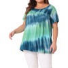 Agnes Orinda Women's Plus Size Tie Dye Short Sleeve Casual Round Neck Pleated Summer Blouse - 2 of 4