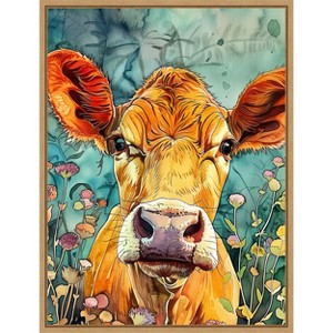 Amanti Art Cow in Flowers by Justyna Jaszke Framed Canvas Wall Art - 1 of 4
