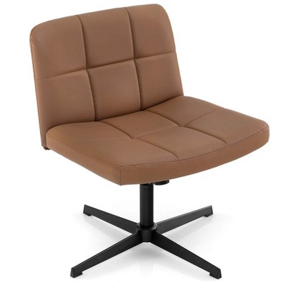 Costway Criss Cross Chair Cross-legged Office Chair with Oversized U-shaped Seat No Wheels Brown