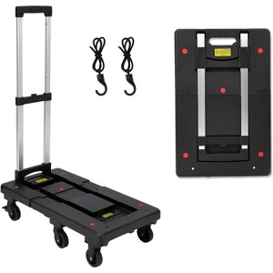 Folding Trolley, Portable Utility Cart with 6 Wheels/Extension Base/Elastic Cord, 500lbs, Ideal for Moving/Shopping/Travelling/Home Use, Black - 1 of 4