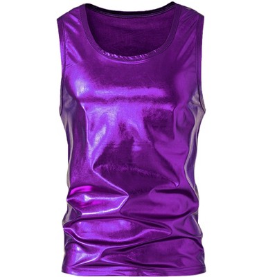 INSPIRE CHIC Men's Round Neck Sleeveless Shiny Disco Party Metallic Tank Top