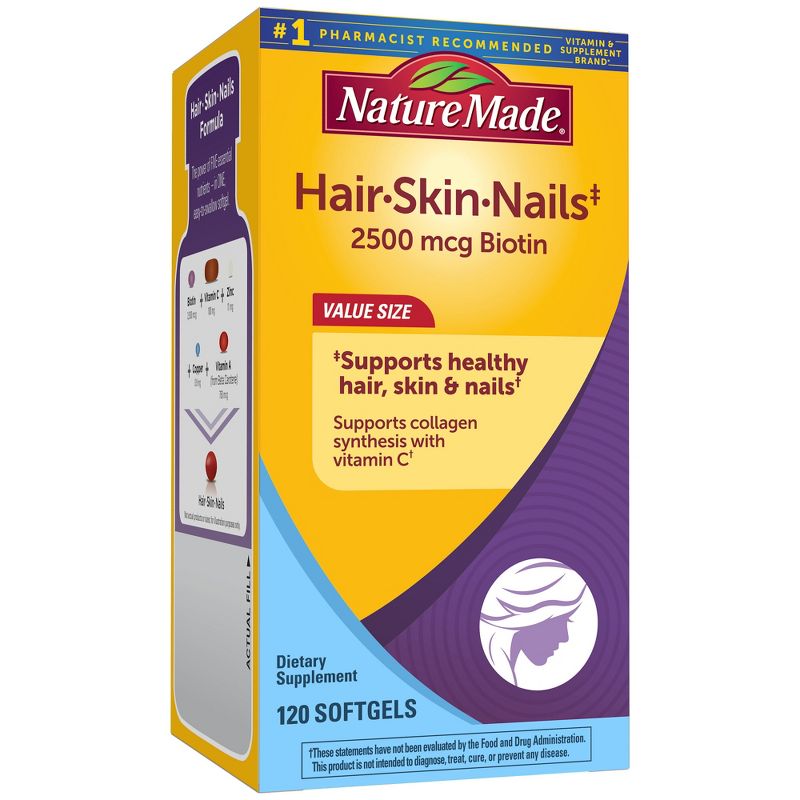 Nature Made Hair - Skin &#38; Nails with 2500 mcg of Biotin Softgels - 120ct, 1 of 10