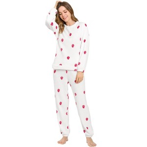 Allegra K Women's Winter Flannel Long Sleeve Nightwear Top and Pants Pajama Sets - 1 of 4