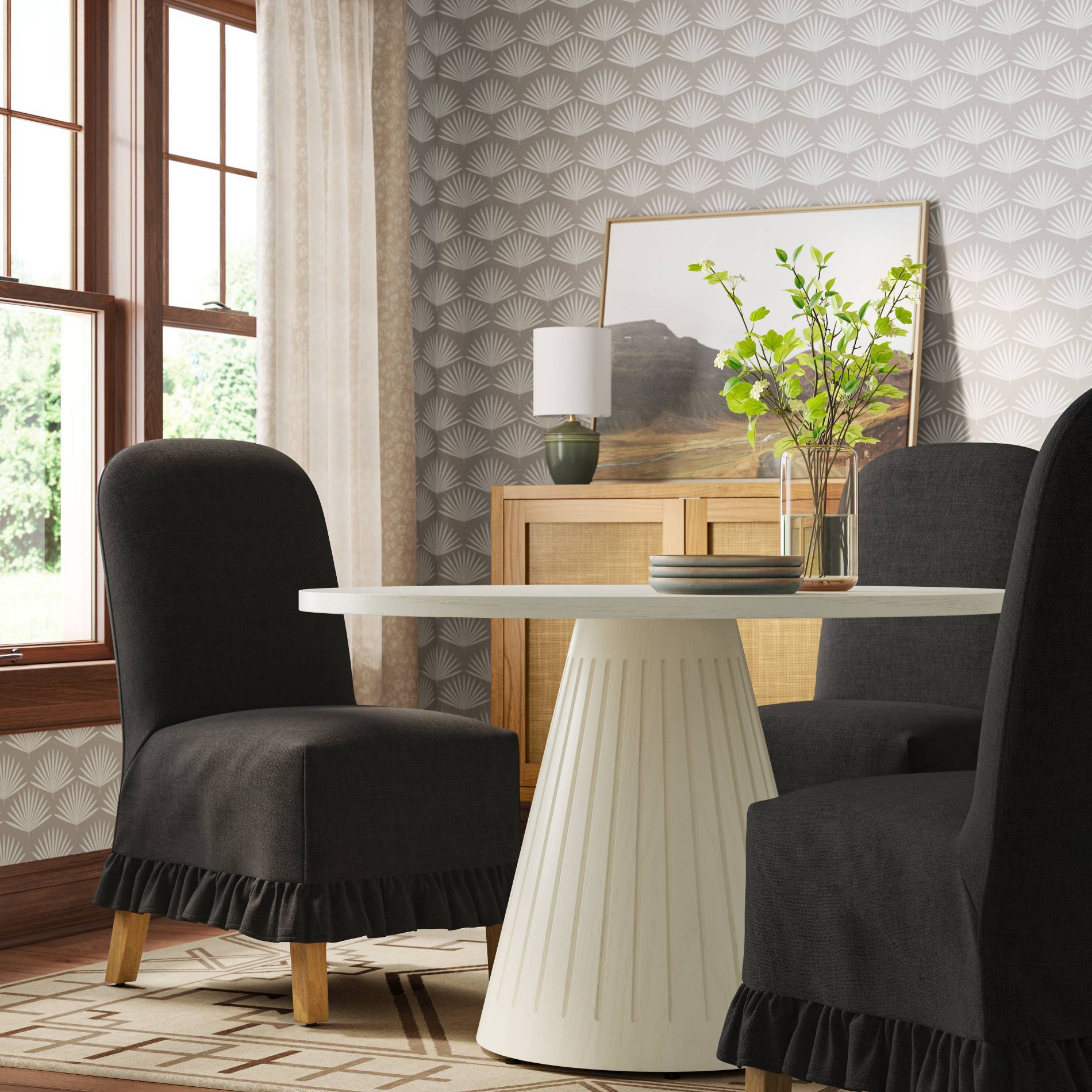 Rounded Back Slipcovered Dining Chair with Ruffle in Performance Textured Weave Caviar - Threshold™