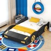 Lyngins Twin Size Race Car-Shaped Platform Bed Frame with Decorative Wheels & Built-In Storage, Wooden Toddler Bed with Safe Side Rails - 2 of 4