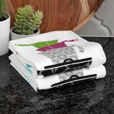 Dual-Purpose Cotton Kitchen Dish Towel Set with Pots and Pans Print