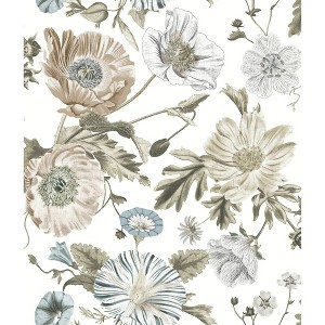 RoomMates Vintage Poppy White Peel and Stick Wallpaper: Removable Floral Bathroom Decor, Self-Adhesive Botanical Design - 1 of 4