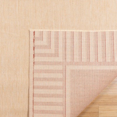 Beige and Red Striped Synthetic Flatweave Indoor/Outdoor Rug 5' x 7'