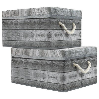 Sorbus 2pk Wooden Pattern Storage Box Gray