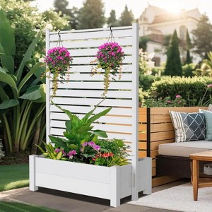 DoCred  Air Conditioner Fence, 1-Panel Vinyl Privacy Screen with Planter Box for Outdoor AC, Trash Can, or Pool – 43"W x 72"H – White - 1 of 4