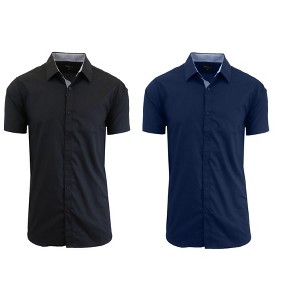 Galaxy By Harvic Men's Short Sleeve Slim Fit Oversized  Button Down Dress Shirt -2 Pack( Sizes 3X-5X) - 1 of 4
