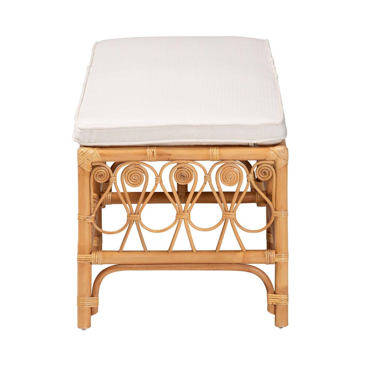 bali & pari Ibiza Rattan Bench White/Light Honey: Handcrafted, Plush Cushion, No Assembly Required - thumbnail 4