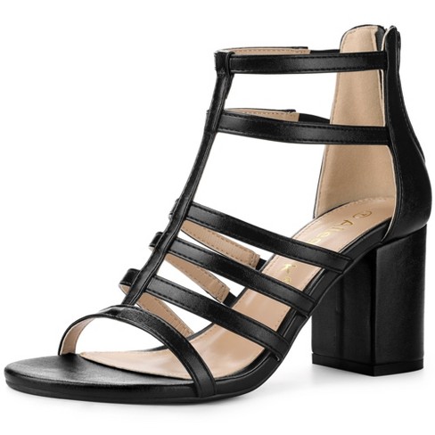 Allegra K Women's Cage Strappy Back Zipper Gladiators Chunky Heels ...