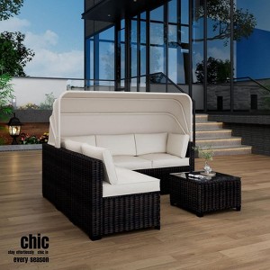 Jojoka 6PC Patio Furniture Set with Adjustable Canopy & Backrest, Rattan Outdoor Sectional Conversation Sofa for Yard Garden Deck - 1 of 4