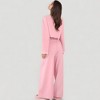 Anna-Kaci Lounge Women's Cropped Button-Up Long Sleeve Pajama Set with Contrast Trim and Wide Leg Pants - 3 of 4